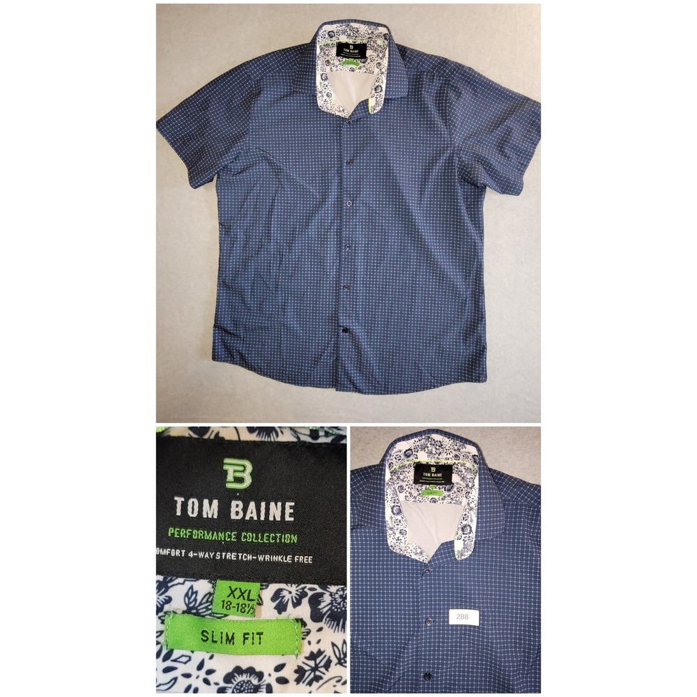 Tom Baine Mens XXL Slim Fit Performance Shirt Navy Geometric Stretch